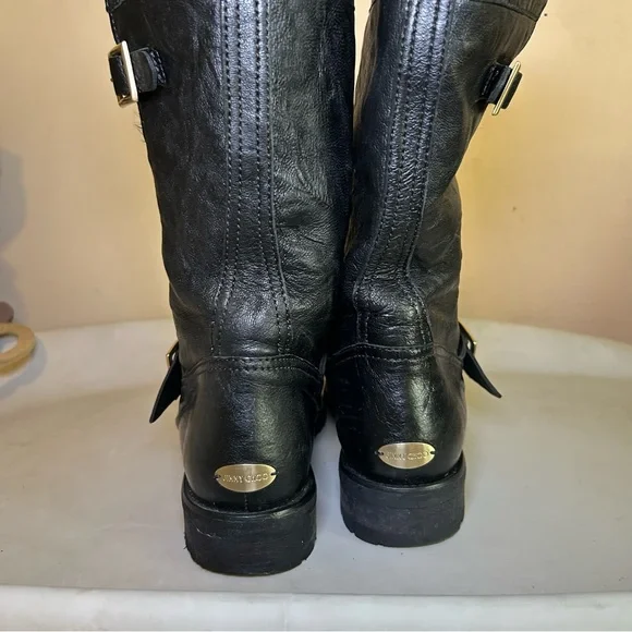 Jimmy Choo Black Leather Fur-Lined Moto Boots size 36
